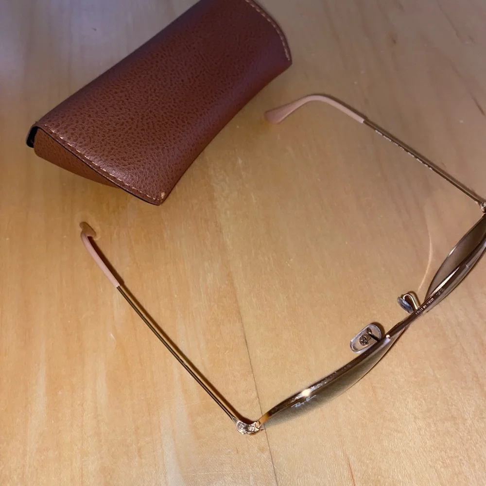 Ray-Ban Gold Frame Sunglasses with Blue Gradient Lenses and Brown Case